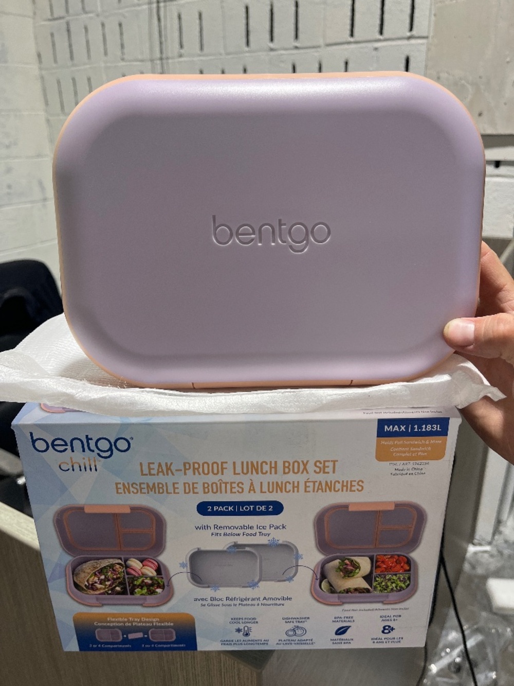 Bentgo chill max 1.183L with removable ice pack tray lavender and peach blossom